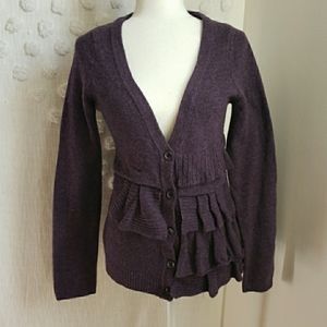 Anthropology Moth Purple Ruffled Wool Cardigan